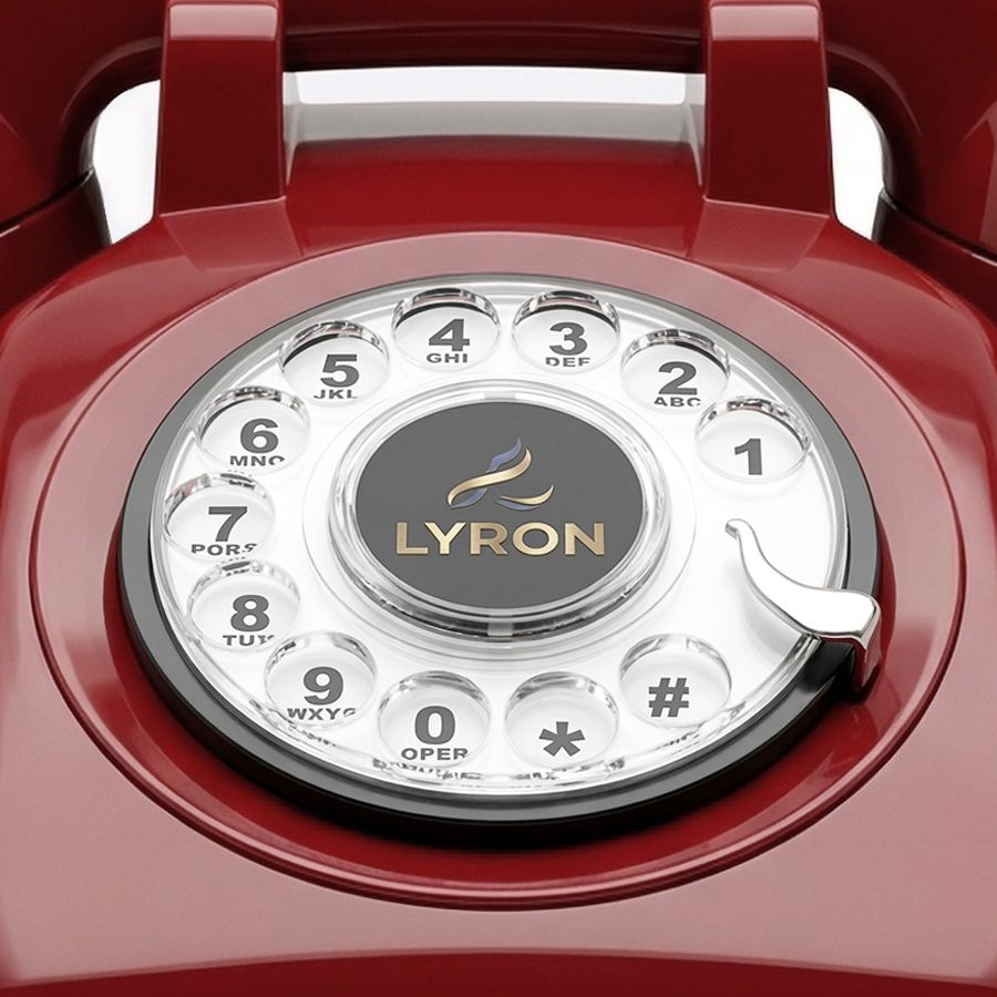 Close-up of the LYRON dial with the playback button in the center